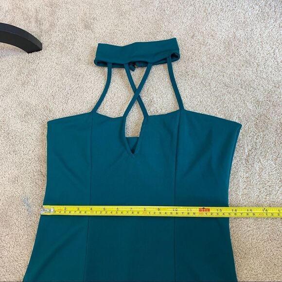 Teal green cutout crisscross choker bodycon dress Sz M - Picture 9 of 12